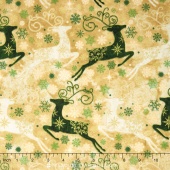Stonehenge - Reindeer Prance Metallic Yellow Deer Yardage