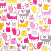 Doodle Pop - Cats Pink Yardage
