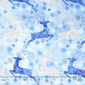 Stonehenge - Reindeer Prance Metallic  Ice Deer Yardage
