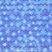 Stonehenge - Reindeer Prance Metallic Blue Snow Flakes Stripes Yardage