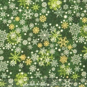 Stonehenge - Reindeer Prance Metallic Green Snow Flakes Yardage