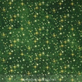 Stonehenge - Reindeer Prance Metallic Green Stars Yardage