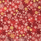 Stonehenge - Reindeer Prance Metallic  Red Snow Flakes Yardage