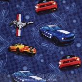 Ford Mustang - Allover Blue Ground Yardage