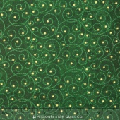 Stonehenge - Starry Night 2 Metallic Green Star Swirls Yardage