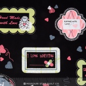 Wool Ewe Be Mine - Labels Black on Pink Yardage