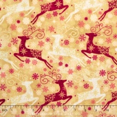 Stonehenge - Reindeer Prance Metallic Gold Deer Yardage