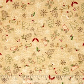 Wrapped in Joy - Tossed Christmas Items Tan Yardage